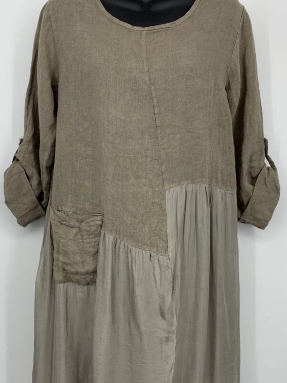 Lea Rigoli Italian Silk linen Tunic Dress BOHO Women SIZE S Tunic 3/4 Roll Tab
